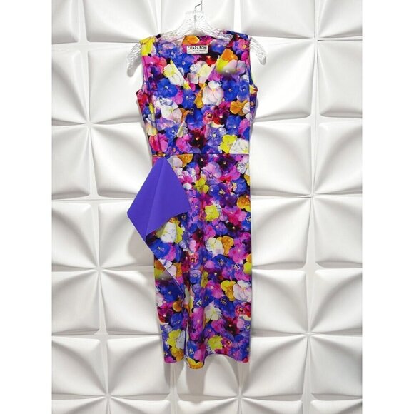 Chiara Boni La Petite Robe 44 Sz 8 Sheath Ruffle Midi Floral Dress ITALY - Picture 4 of 11